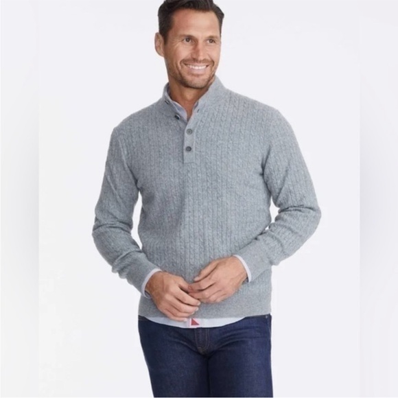 UNTUCKit Gray Cashmere Cable Knit 1/4 Button Pullover Sweater La Frenz medium M - Picture 12 of 12
